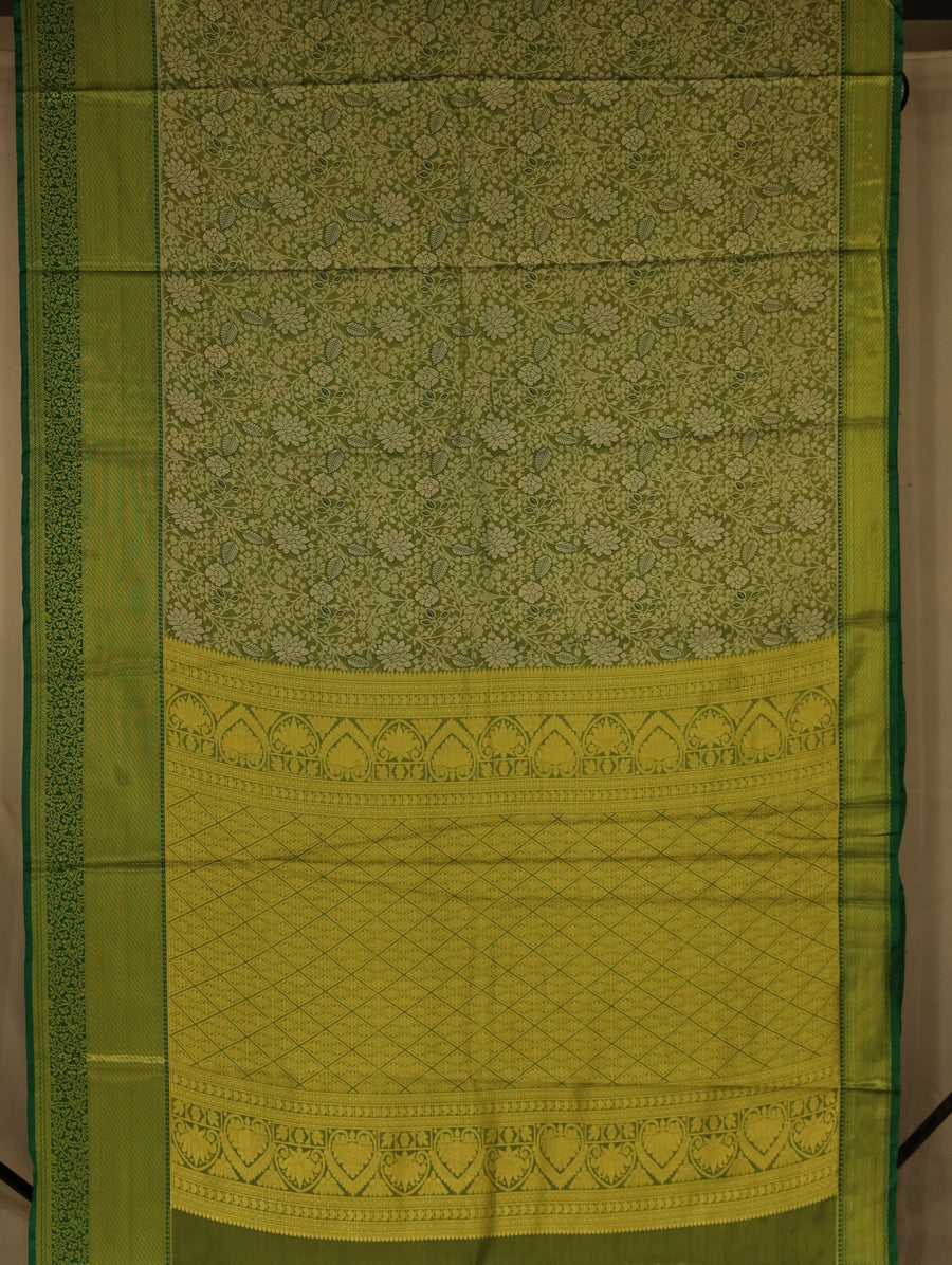 Olive Green Dharmavaram Inspired Semi Silk Saree with Medium Medium Self Border