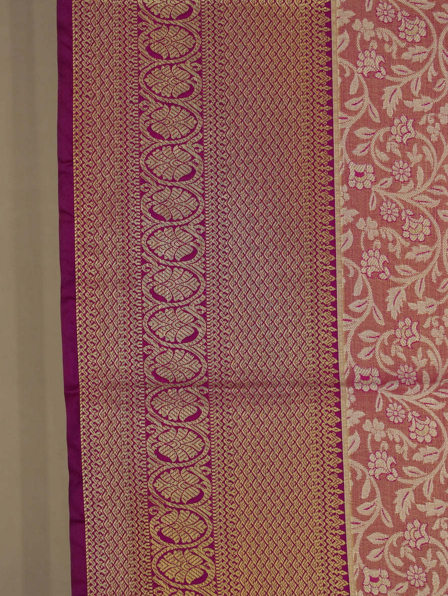 Champagne Gold Dharmavaram Inspired Semi Silk Saree with Wide Wide Contrast Border
