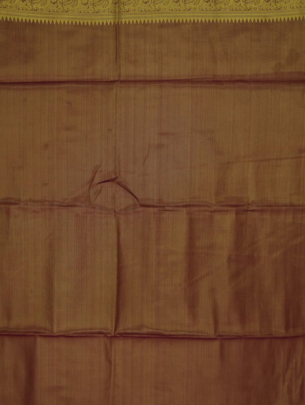 Champagne Gold Kanchipuram Inspired Semi Silk Saree with Wide Wide Contrast Border