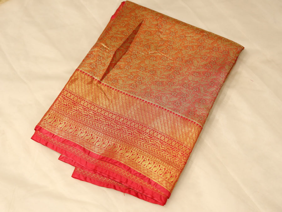 Burnt Orange Mysore Inspired Semi Silk Saree with Medium Medium Contrast Border