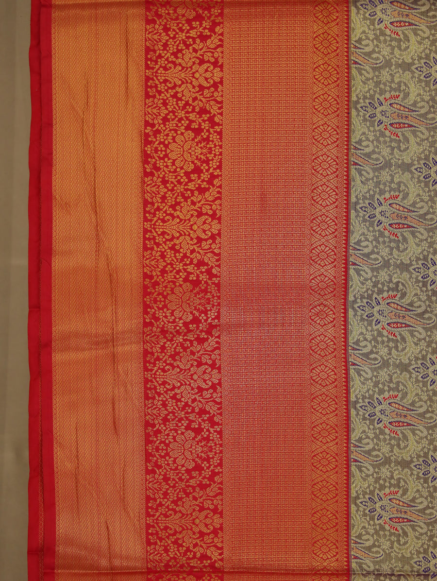 Olive Green Dharmavaram Inspired Semi Silk Saree with Wide Wide Contrast Border