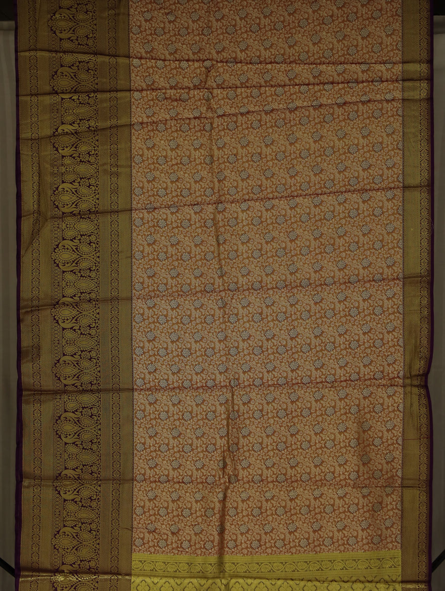 Saffron Orange Dharmavaram Inspired Semi Silk Saree with Medium Medium Contrast Border