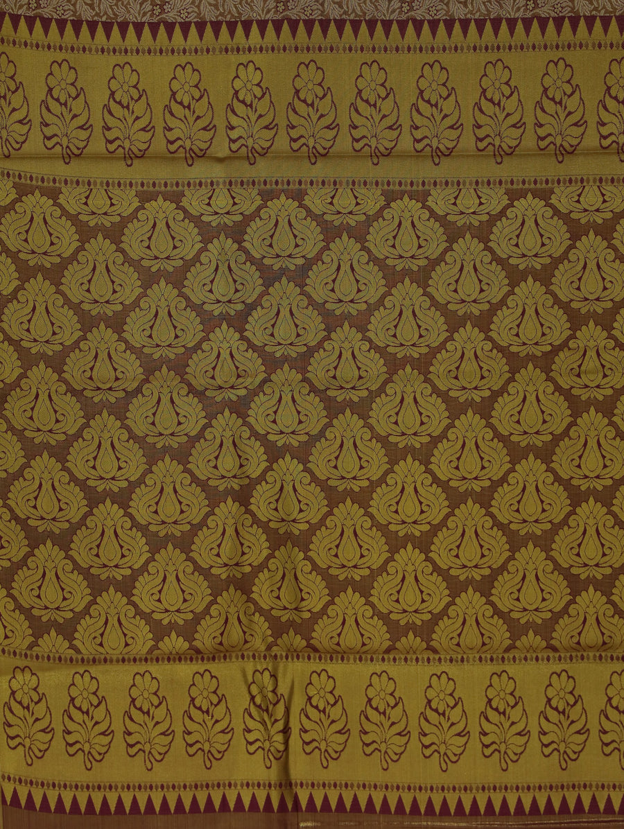 Burnt Orange Dharmavaram Inspired Semi Silk Saree with Wide Wide Contrast Border