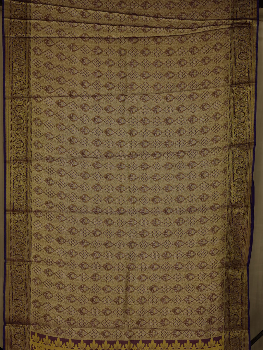 Champagne Gold Kanchipuram Inspired Semi Silk Saree with Medium Medium Contrast Border