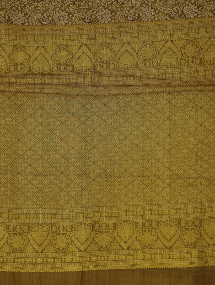 Champagne Gold Dharmavaram Inspired Semi Silk Saree with Wide Wide Contrast Border