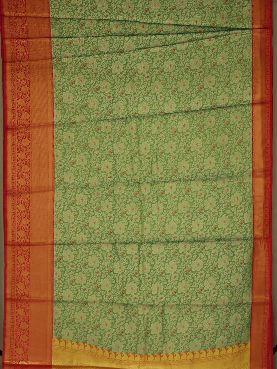Sage Green Kanchipuram Inspired Semi Silk Saree with Wide Wide Contrast Border