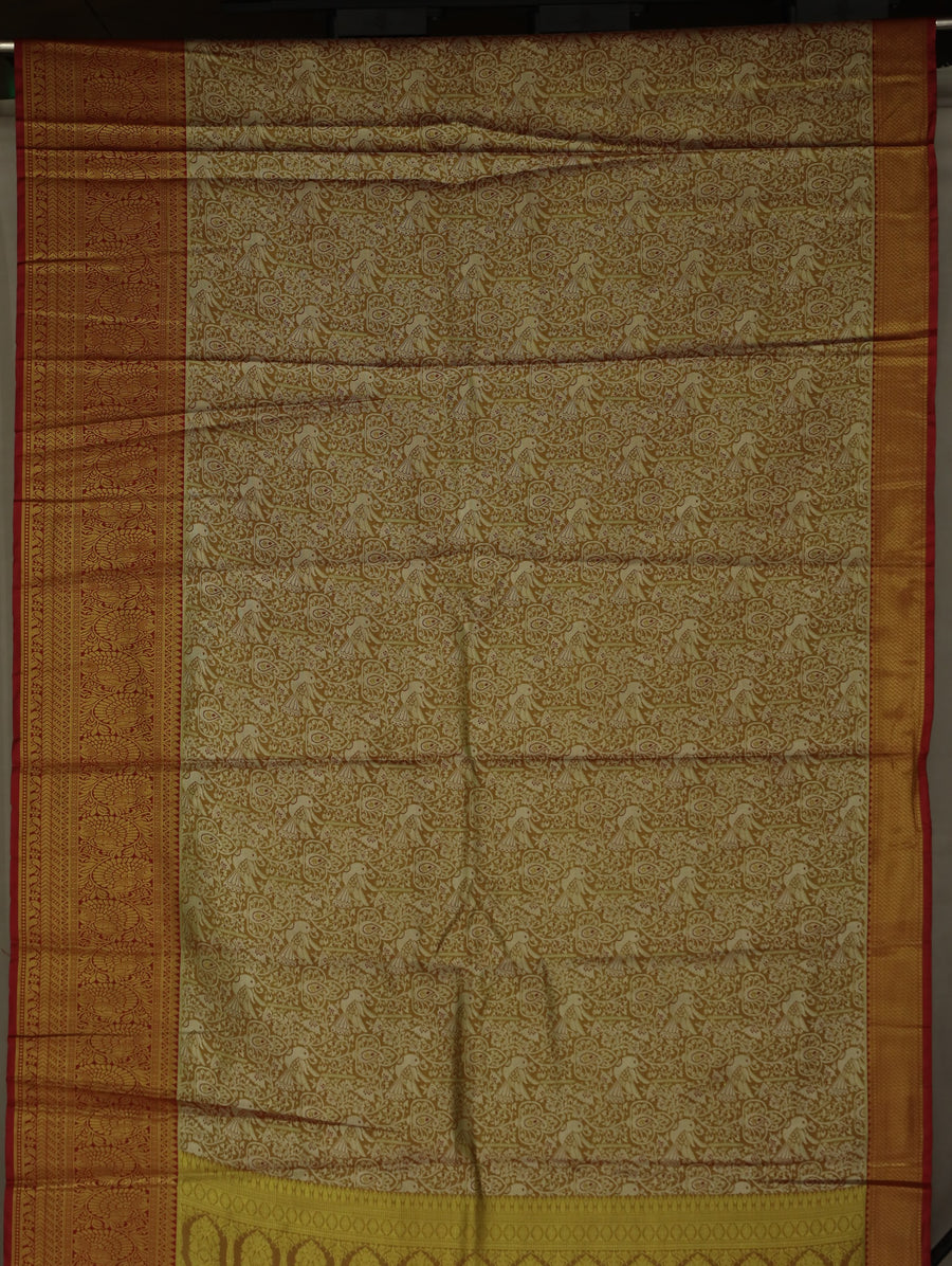 Champagne Gold Dharmavaram Inspired Semi Silk Saree with Medium Medium Contrast Border