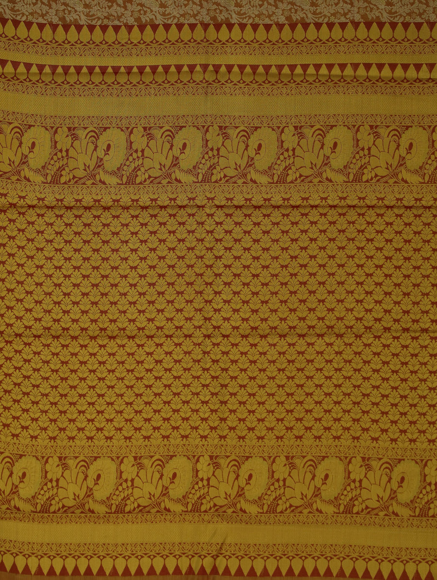 Champagne Gold Kanchipuram Inspired Semi Silk Saree with Wide Wide Contrast Border