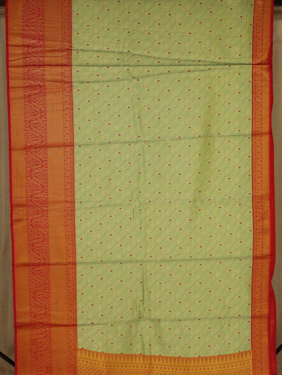 Sunset Gold Kanchipuram Inspired Semi Silk Saree with Wide Wide Contrast Border