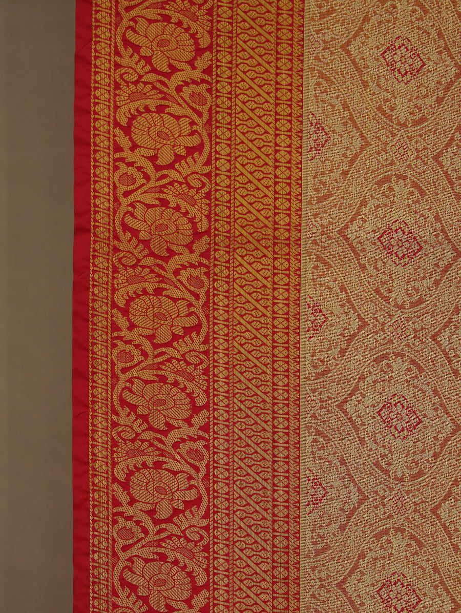 Champagne Gold Dharmavaram Inspired Semi Silk Saree with Wide Wide Contrast Border