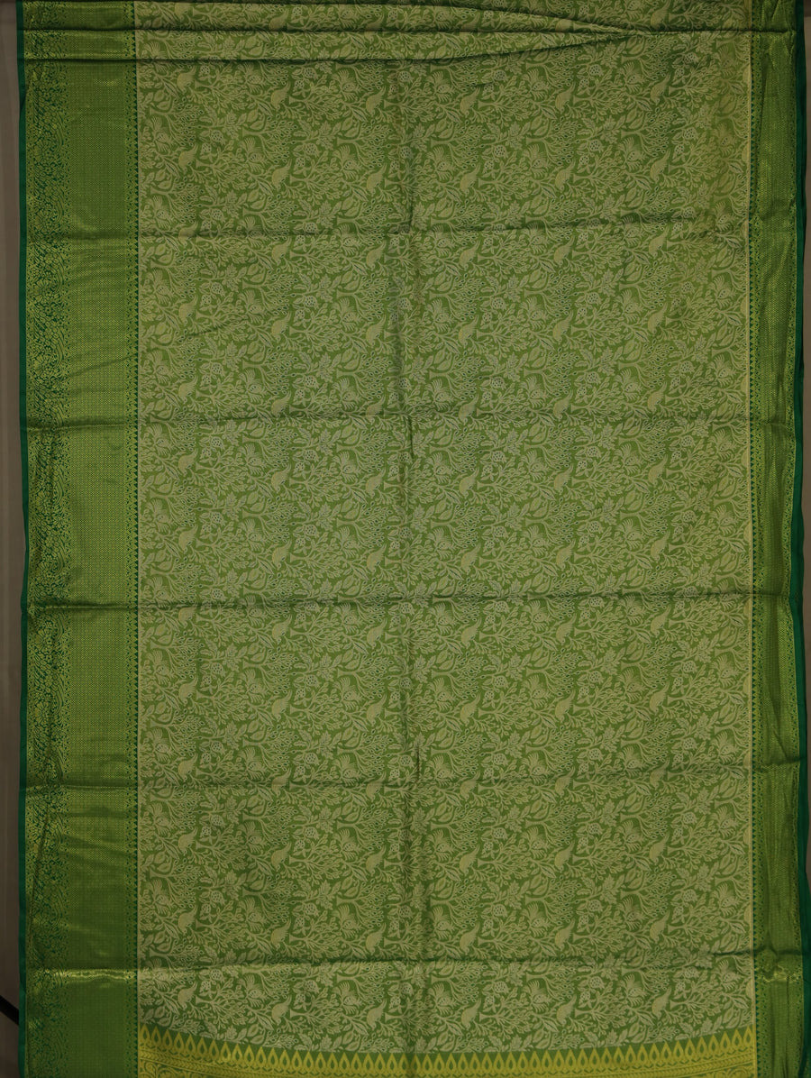 Moss Green Kanchipuram Inspired Semi Silk Saree with Wide Wide Self Border