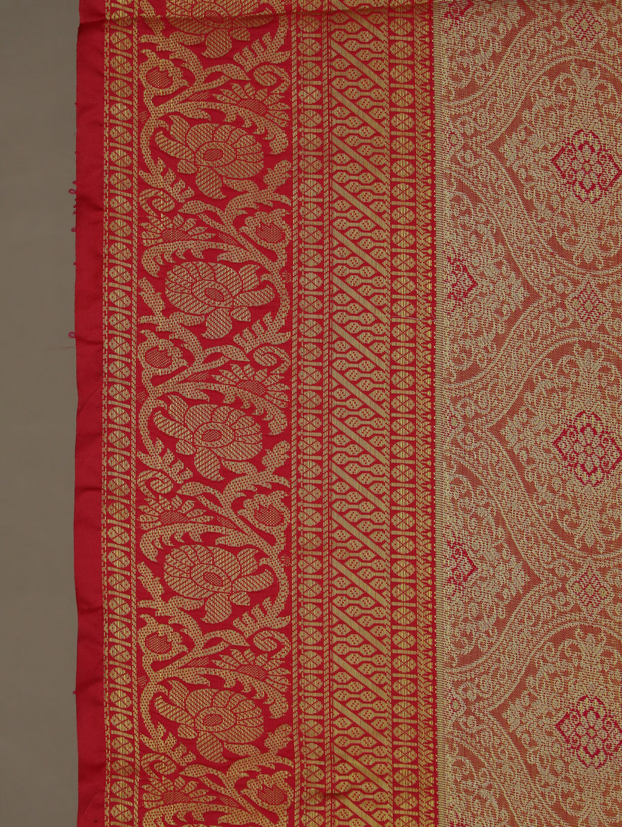 Burnt Orange Dharmavaram Inspired Semi Silk Saree with Wide Wide Contrast Border