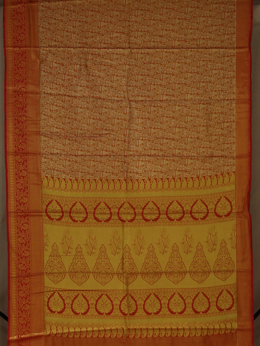 Golden Saffron Dharmavaram Inspired Semi Silk Saree with Medium Medium Contrast Border