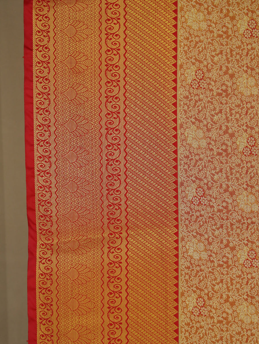 Champagne Gold Dharmavaram Inspired Semi Silk Saree with Medium Medium Contrast Border