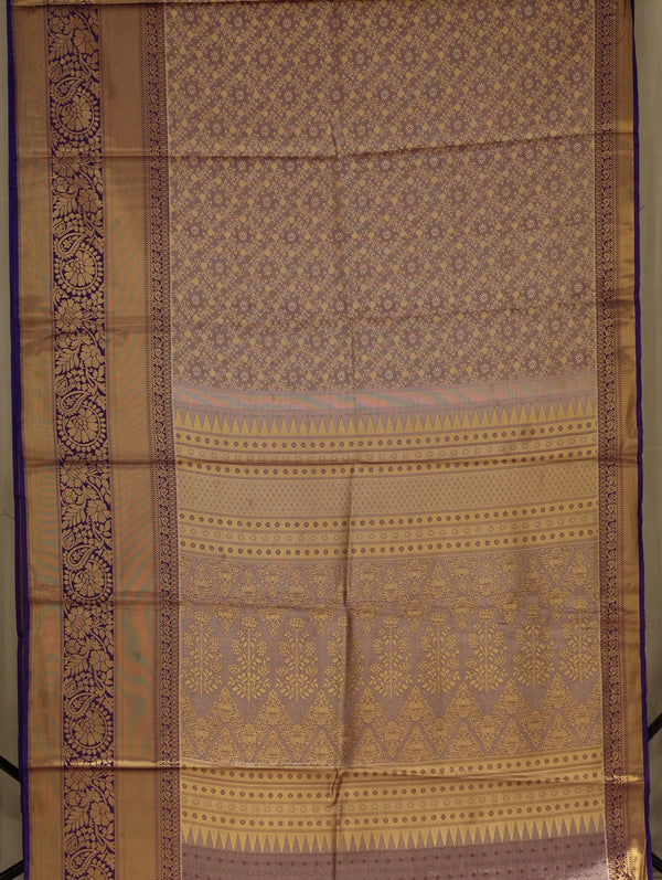 Mauve Gold Dharmavaram Inspired Semi Silk Saree with Wide Wide Contrast Border
