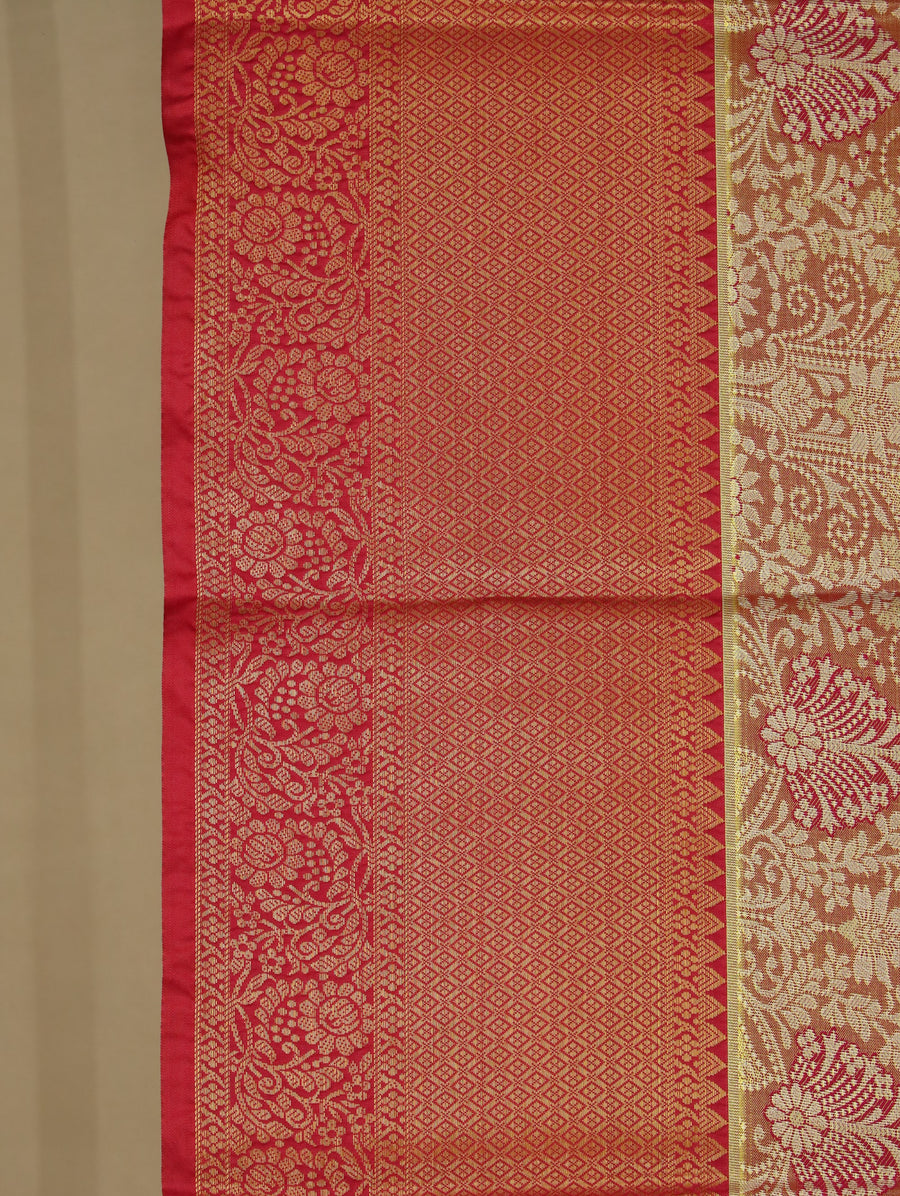 Sunset Gold Kanchipuram Inspired Semi Silk Saree with Wide Wide Contrast Border