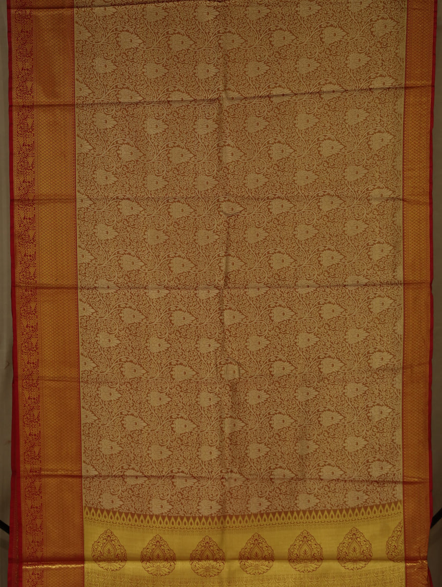 Champagne Gold Kanchipuram Inspired Semi Silk Saree with Wide Wide Contrast Border