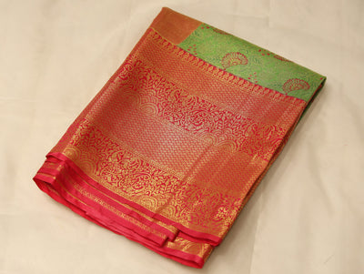 Sage Green Dharmavaram Inspired Semi Silk Saree with Wide Wide Contrast Border