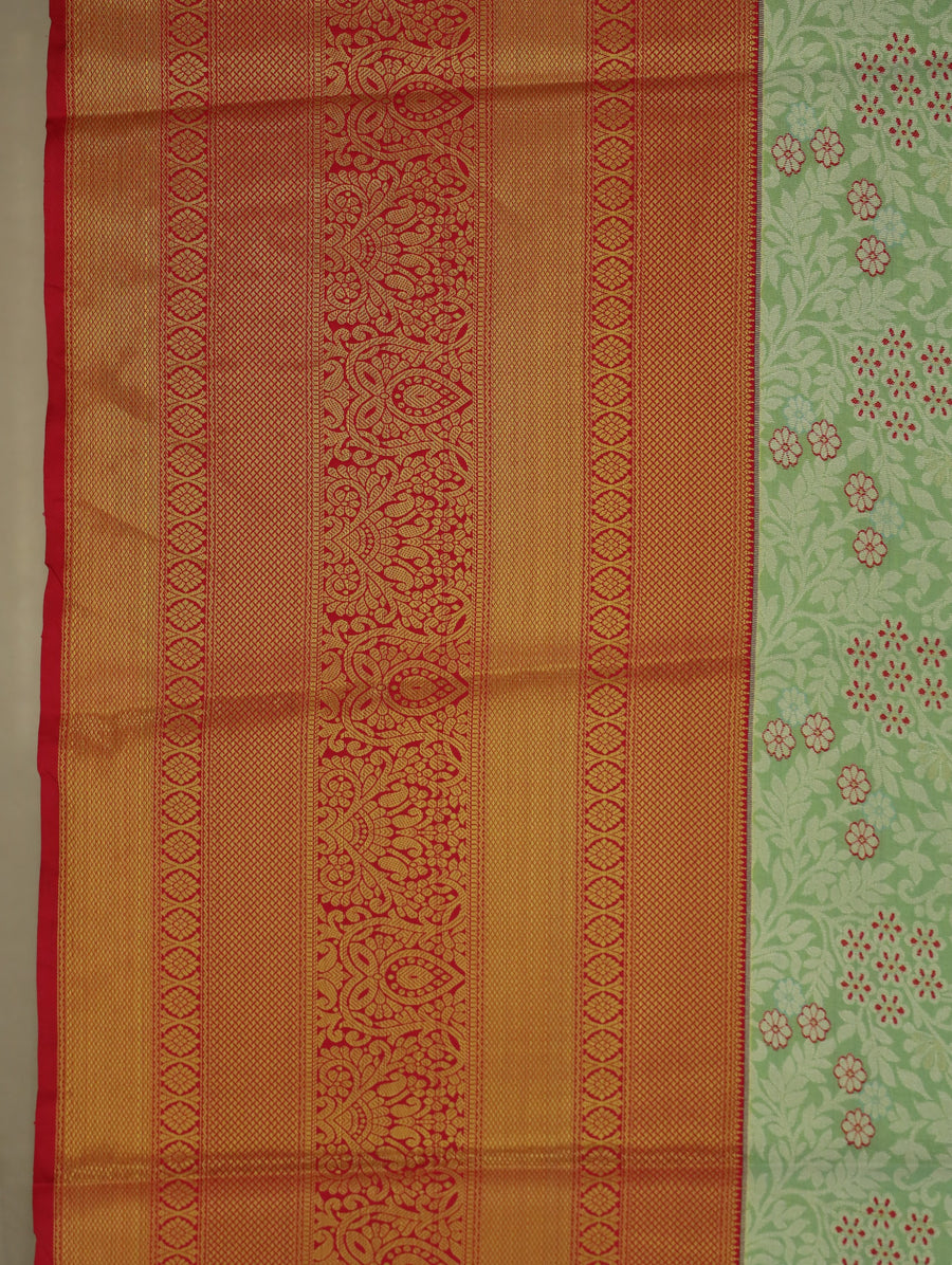 Sage Green Dharmavaram Inspired Semi Silk Saree with Wide Wide Contrast Border