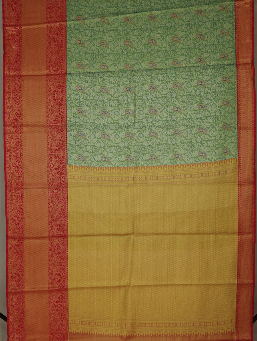 Sage Green Kanchipuram Inspired Semi Silk Saree with Wide Wide Contrast Border