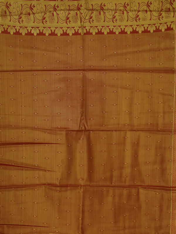 Champagne Gold Kanchipuram Inspired Semi Silk Saree with Wide Wide Contrast Border