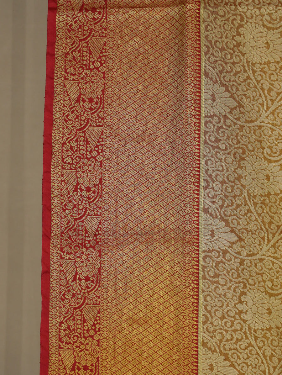 Champagne Gold Dharmavaram Inspired Semi Silk Saree with Wide Wide Contrast Border