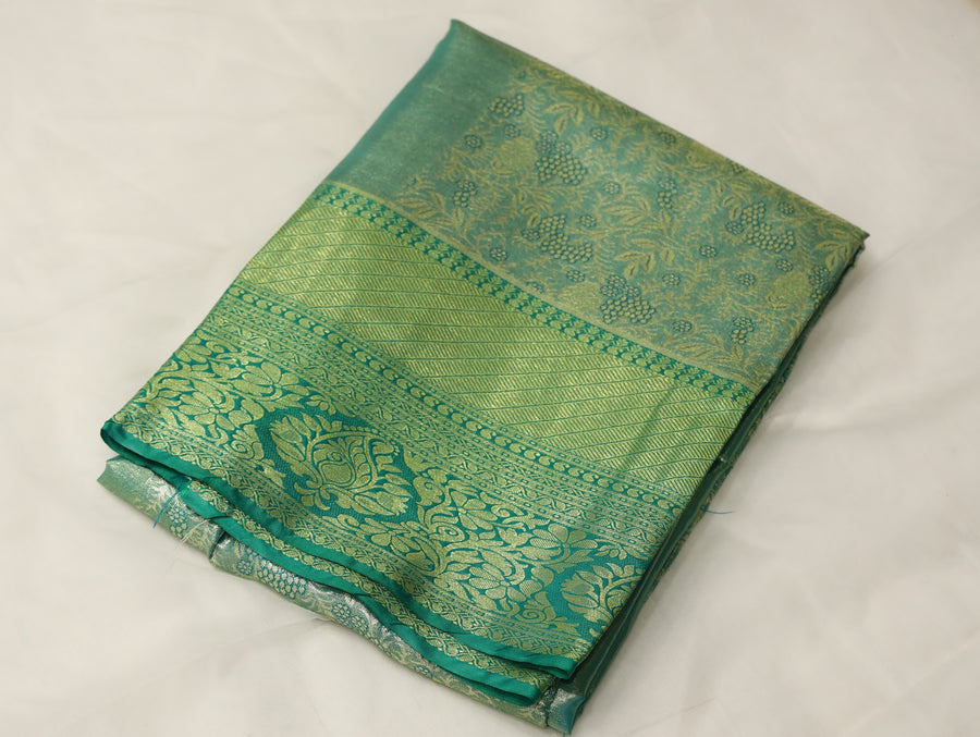 Olive Green Mysore Inspired Semi Silk Saree with Medium Medium Self Border