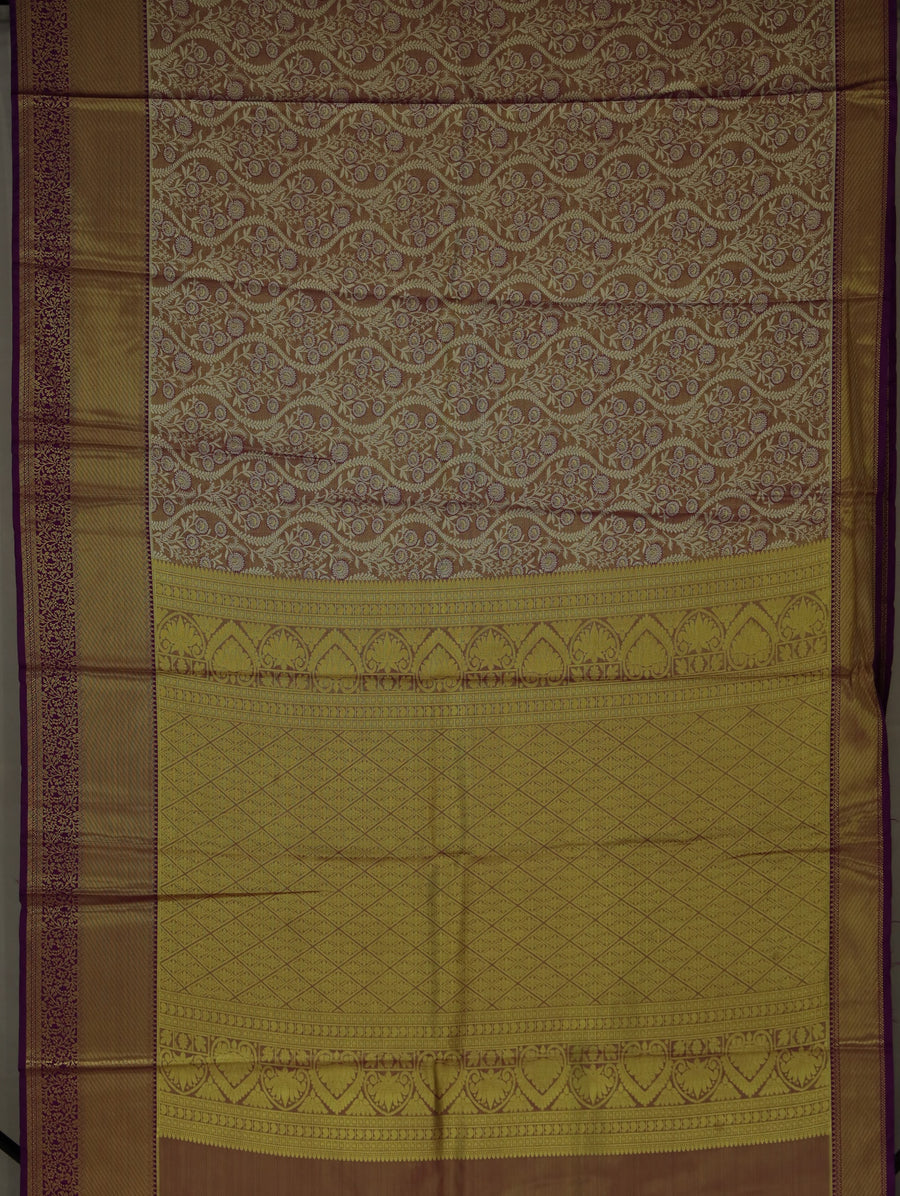 Champagne Gold Dharmavaram Inspired Semi Silk Saree with Medium Medium Contrast Border