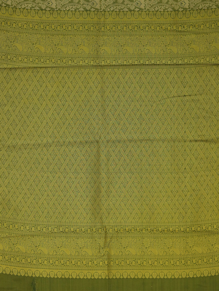 Moss Green Mysore Inspired Semi Silk Saree with Medium Medium Self Border