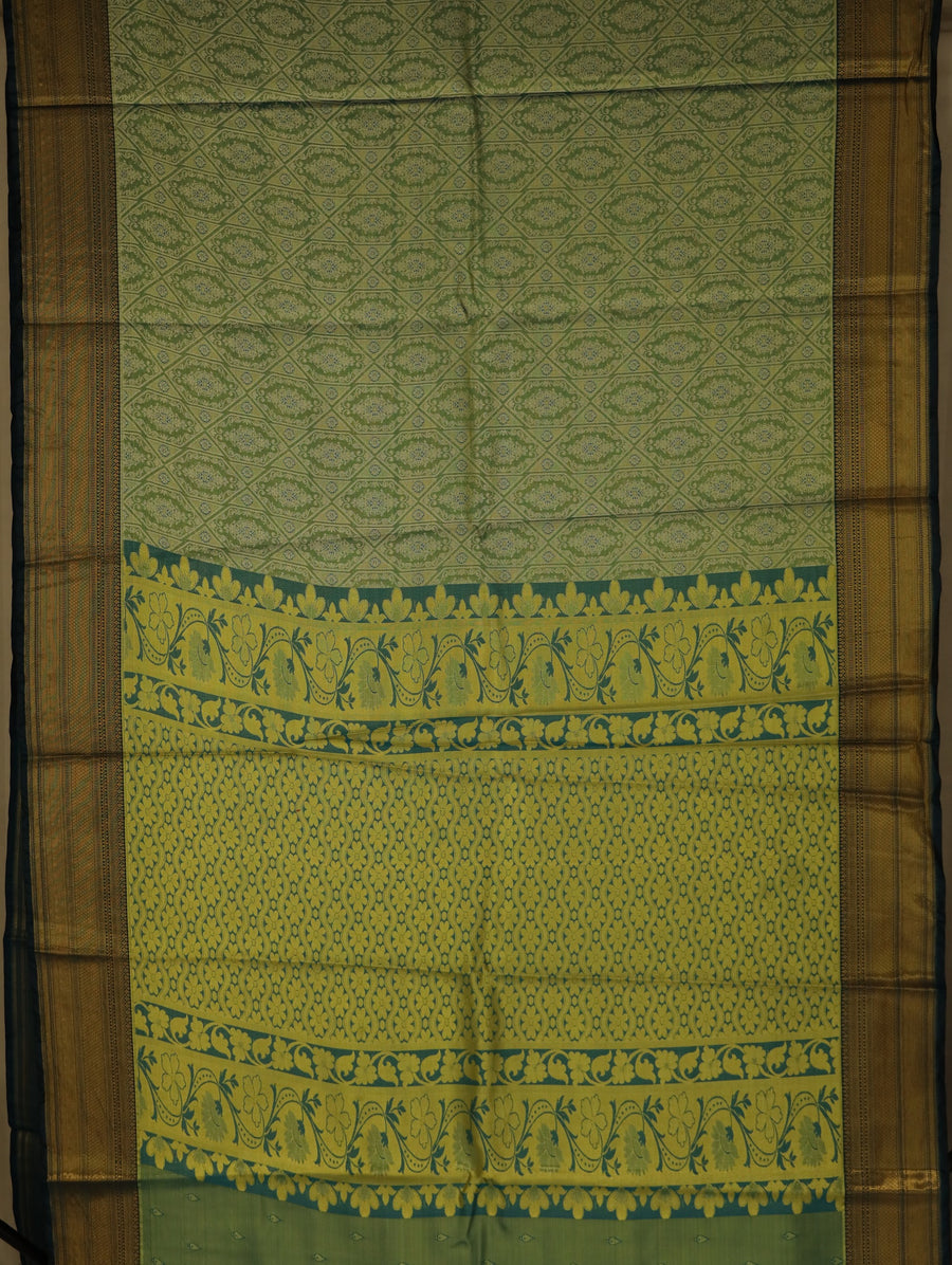 Moss Green Dharmavaram Inspired Semi Silk Saree with Medium Medium Contrast Border