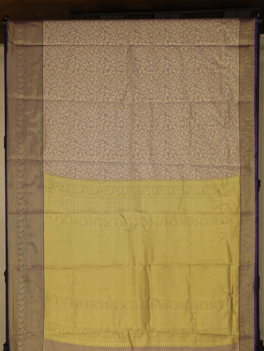 Champagne Gold Dharmavaram Inspired Semi Silk Saree with Medium Medium Contrast Border