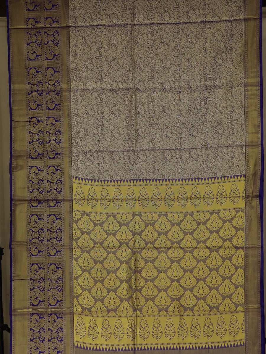 Champagne Gold Dharmavaram Inspired Semi Silk Saree with Wide Wide Contrast Border