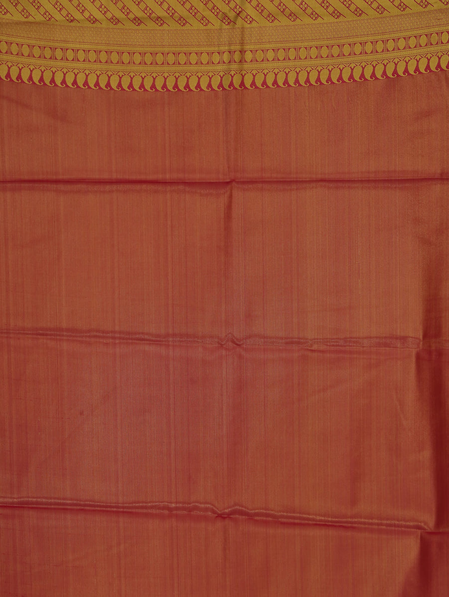Burnt Sienna Dharmavaram Inspired Semi Silk Saree with Wide Wide Contrast Border