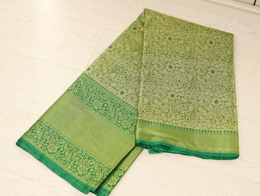 Fern Green Dharmavaram Inspired Semi Silk Saree with Wide Wide Contrast Border