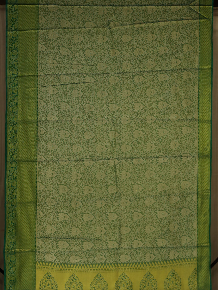 Mint Green Kanchipuram Inspired Semi Silk Saree with Wide Wide Contrast Border
