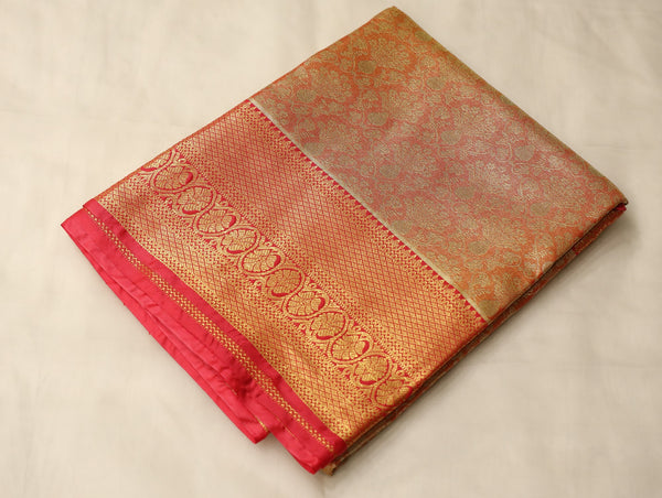Burnt Orange Kanchipuram Inspired Semi Silk Saree with Medium Medium Contrast Border