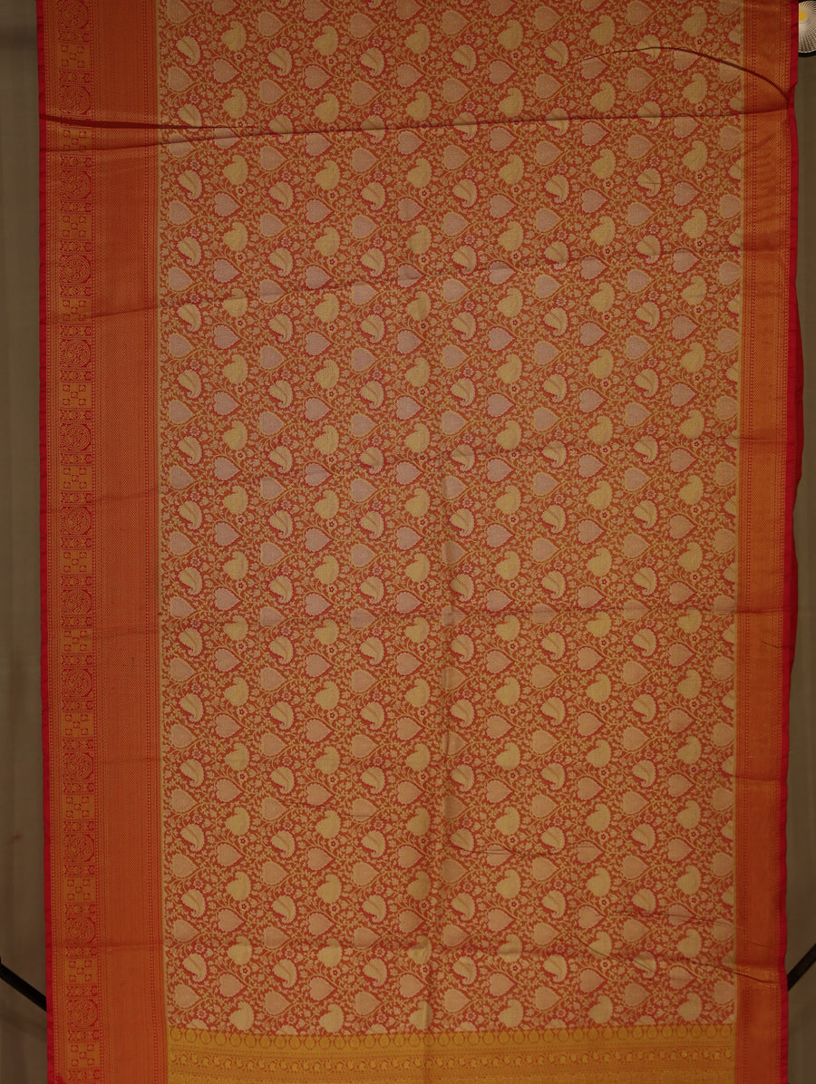 Burnt Orange Dharmavaram Inspired Semi Silk Saree with Medium Medium Contrast Border