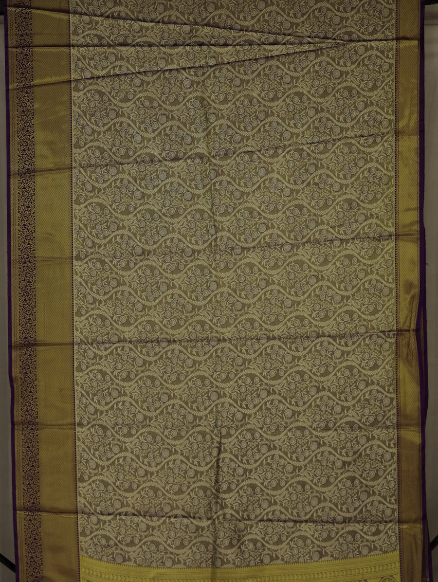 Champagne Gold Kanchipuram Inspired Semi Silk Saree with Medium Medium Contrast Border