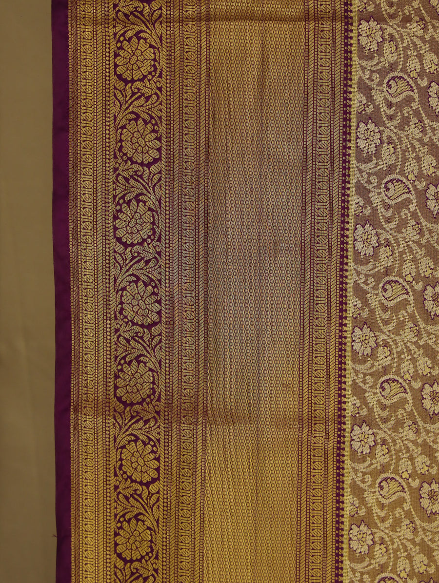 Champagne Gold Kanchipuram Inspired Semi Silk Saree with Wide Wide Self Border