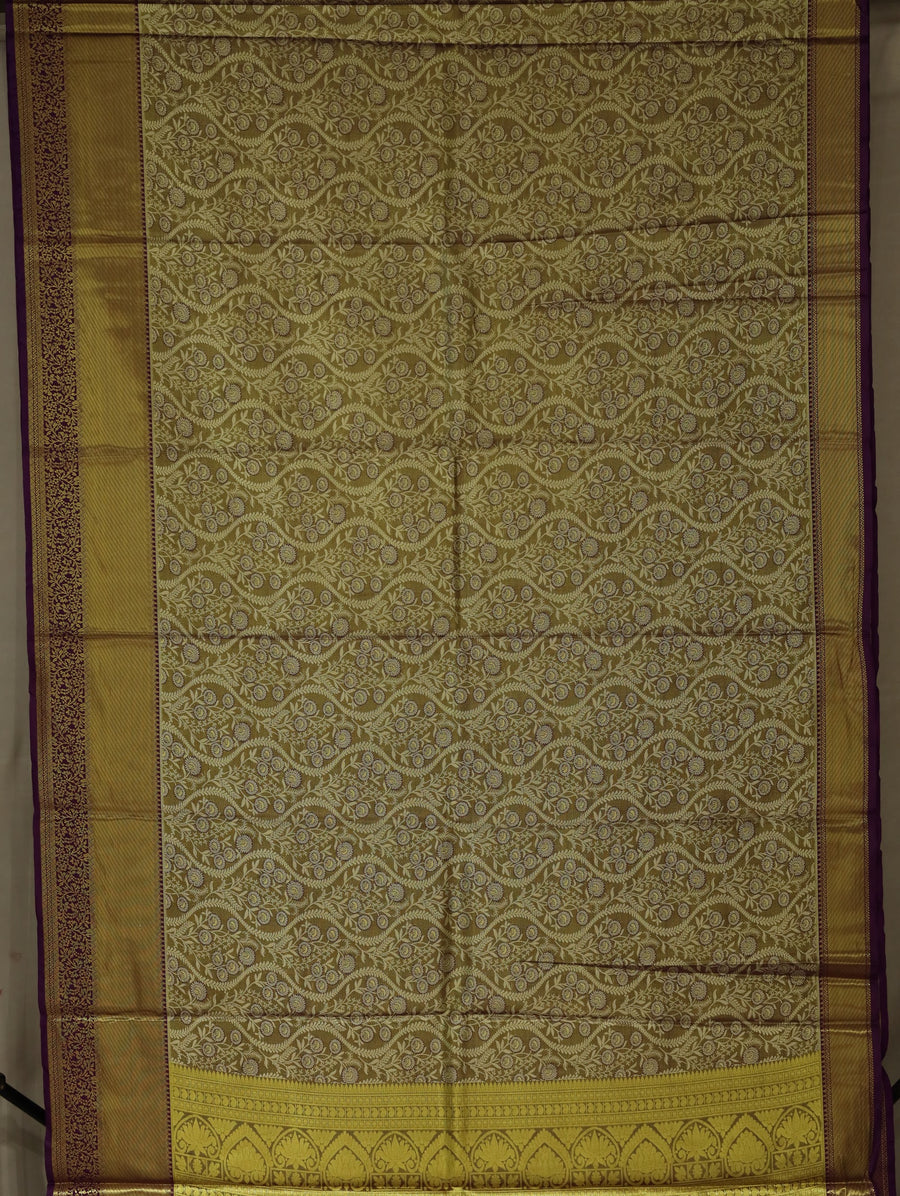 Champagne Gold Kanchipuram Inspired Semi Silk Saree with Wide Wide Contrast Border