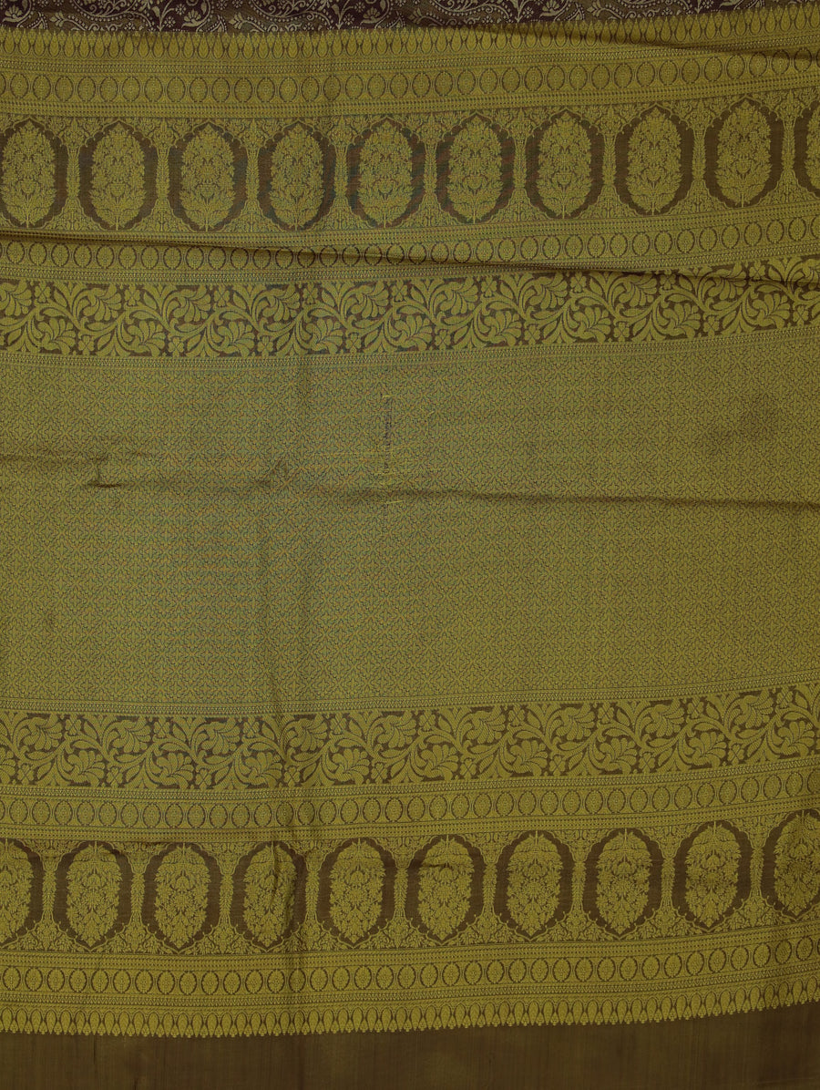 Aubergine Purple Kanchipuram Inspired Semi Silk Saree with Wide Wide Contrast Border