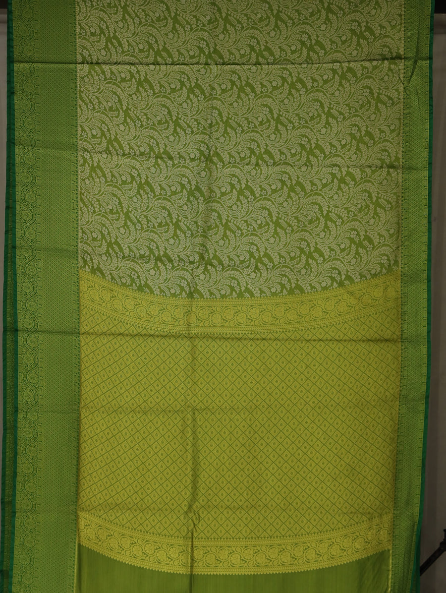Olive Green Kanchipuram Inspired Semi Silk Saree with Wide Wide Self Border