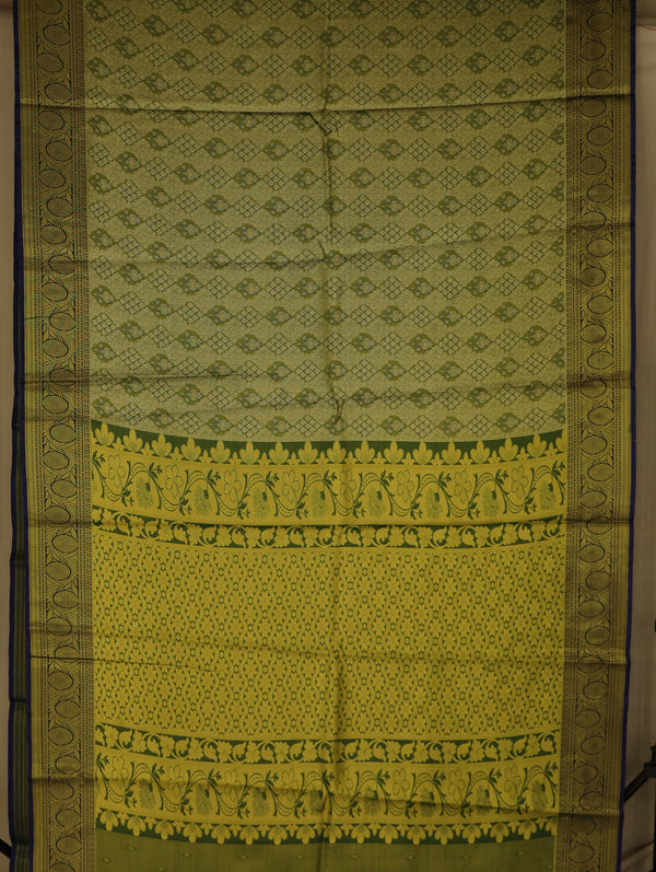 Olive Green Dharmavaram Inspired Semi Silk Saree with Medium Medium Contrast Border