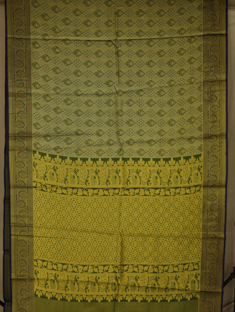 Olive Green Dharmavaram Inspired Semi Silk Saree with Medium Medium Contrast Border
