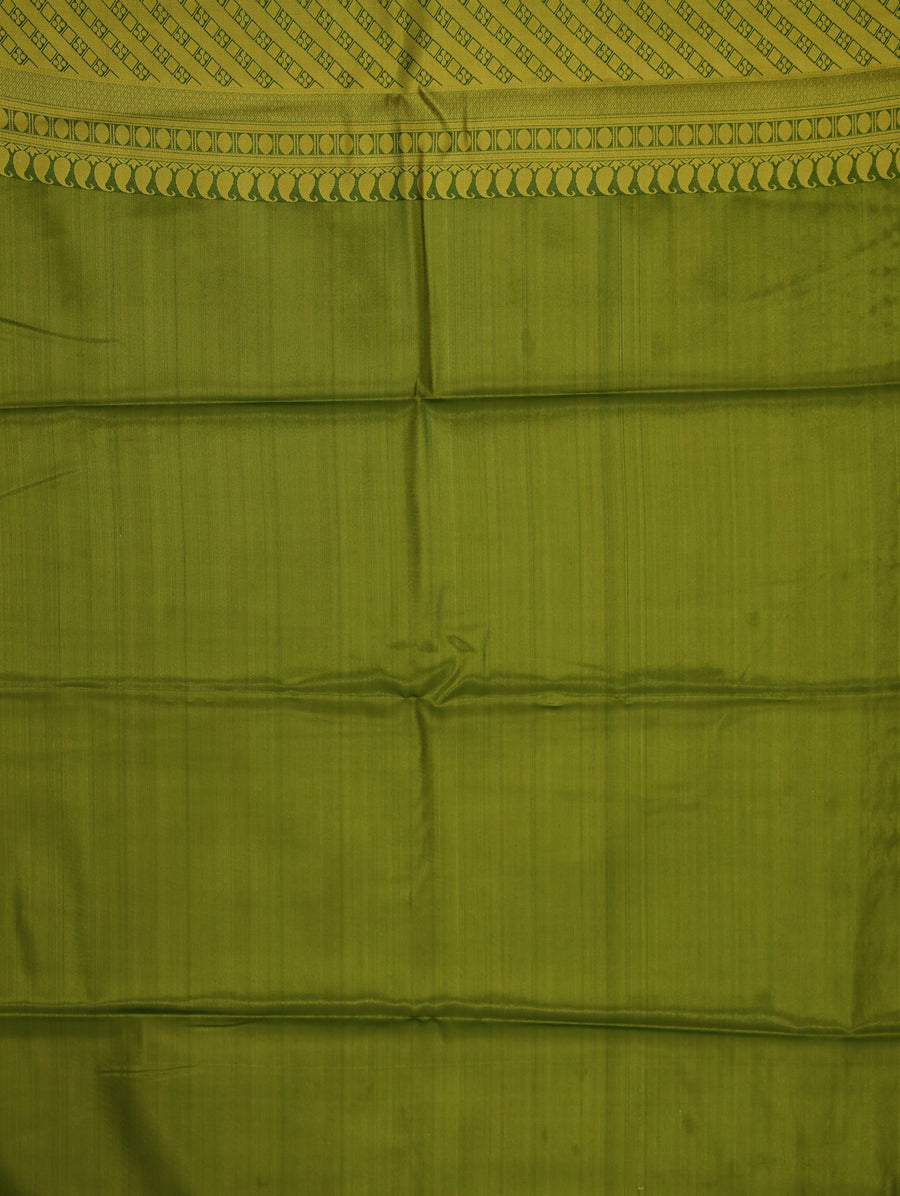 Lime Green Kanchipuram Inspired Semi Silk Saree with Wide Wide Contrast Border