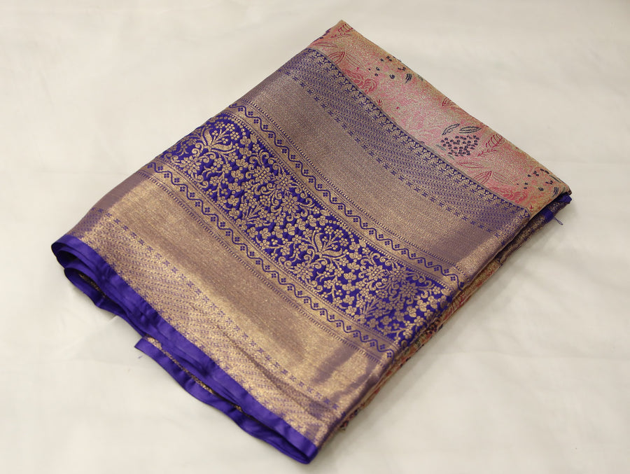 Blush Pink Dharmavaram Inspired Semi Silk Saree with Wide Wide Contrast Border