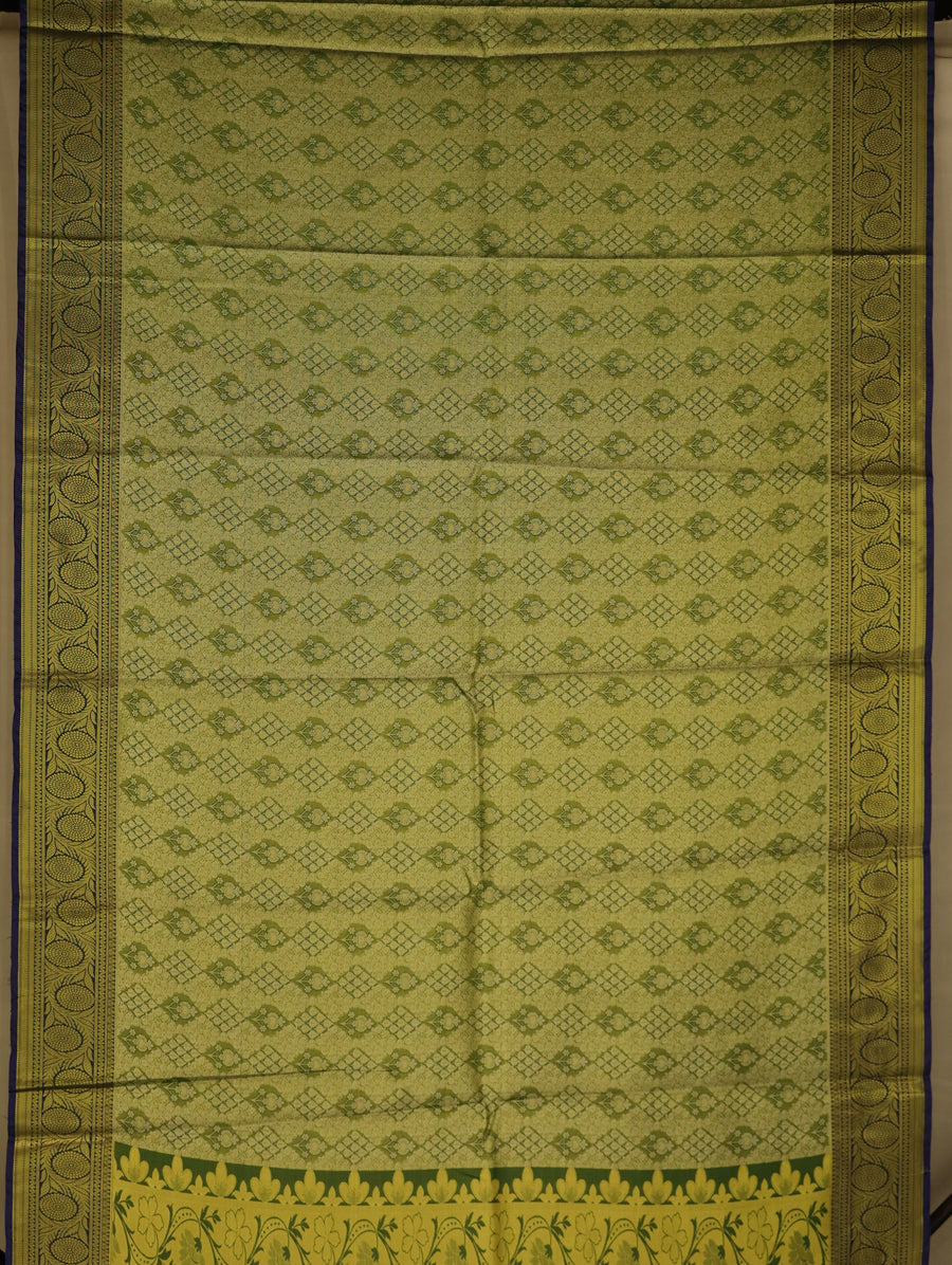 Olive Green Dharmavaram Inspired Semi Silk Saree with Medium Medium Contrast Border