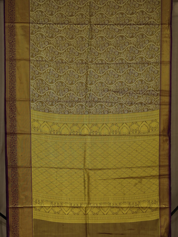 Champagne Gold Kanchipuram Inspired Semi Silk Saree with Wide Wide Contrast Border