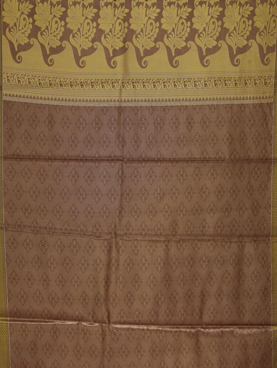 Champagne Gold Kanchipuram Inspired Semi Silk Saree with Wide Wide Contrast Border