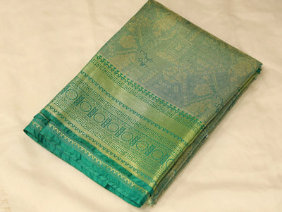 Olive Green Kanchipuram Inspired Semi Silk Saree with Medium Medium Self Border